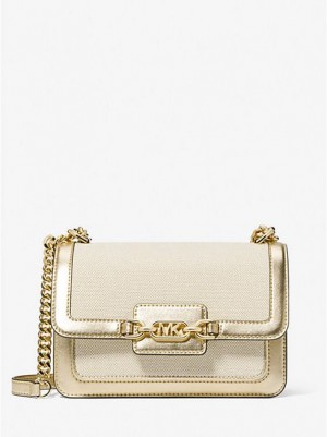 Sacs À Bandoulière Michael Kors Heather Large Tela And Metallic Faux Cuir Femme Doré Beige | 072349-RBV