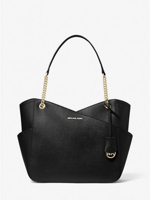 Sacs À Bandoulière Michael Kors Jet Set Large Saffiano Cuir Femme Noir | 132509-VOM