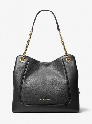 Sacs À Bandoulière Michael Kors Piper Large Pebbled Cuir Femme Noir | 245086-TGO