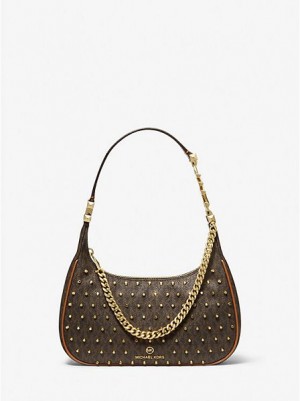 Sacs À Bandoulière Michael Kors Piper Small Studded Logo Femme Marron | 541698-BNL