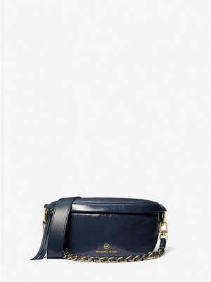 Sacs À Bandoulière Michael Kors Slater Extra-small Vernis Cuir Femme Bleu Marine | 209167-LXP