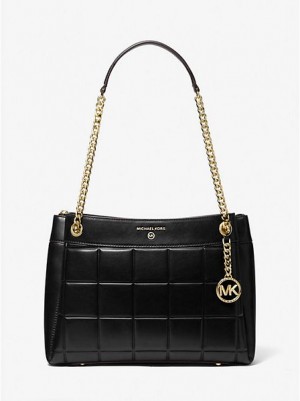 Sacs À Bandoulière Michael Kors Susan Medium Matelassé Cuir Femme Noir | 018435-MCS