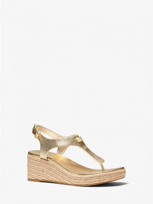 Sandale Compensée Michael Kors Laney Metallic Lizard-embossed Cuir Espadrillas Femme Doré | 850741-VBS