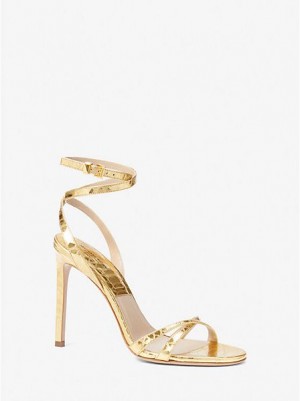 Sandale Michael Kors Chrissy Metallic Python Embossed Cuir Femme Doré | 104658-MLK