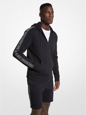 Sweat À Capuche Michael Kors Logo Tape Coton Blend Zip-up Homme Noir | 649578-KNT