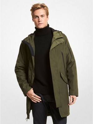 Vestes Michael Kors D'eau Resistant Encapuchonné Homme Noir Vert | 531248-AOG