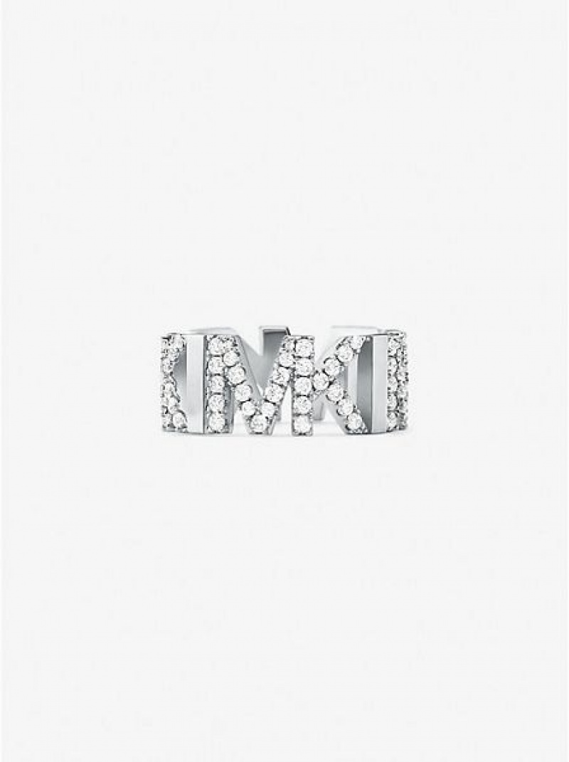 Bague Michael Kors Platinum-plated Brass Pave Logo Chain Femme Argent | 359816-RKU