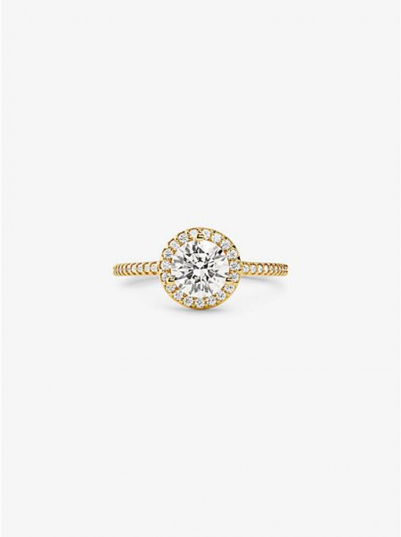 Bague Michael Kors Precious Metal-plated Sterling Silver Pave Oversized Halo Femme Doré | 034278-UKB