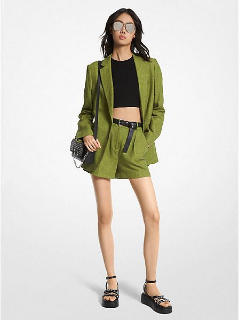 Blazer Michael Kors Linen Blend Boyfriend Femme Vert | 732980-VOL