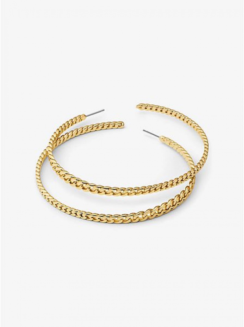 Boucle d'oreille Michael Kors 14k Gold-plated Brass Curb Link Hoop Femme Doré | 413098-TCZ