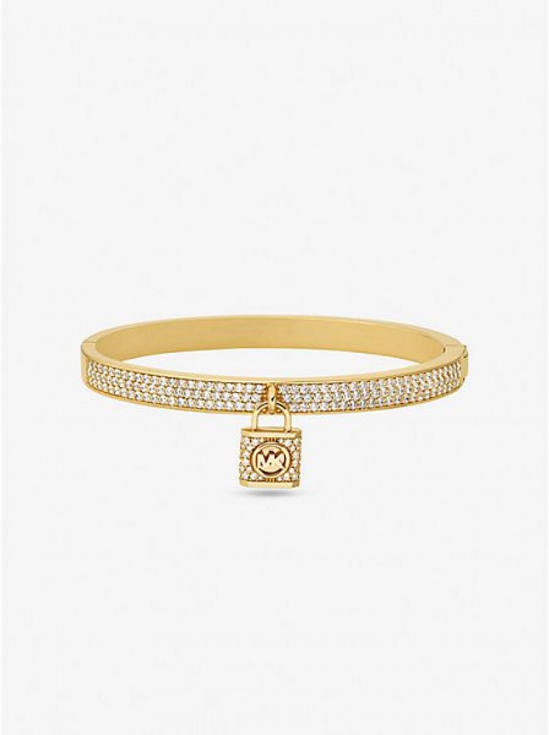 Bracelets Michael Kors 14k Gold-plated Brass Pave Lock Femme Doré | 461397-MIE