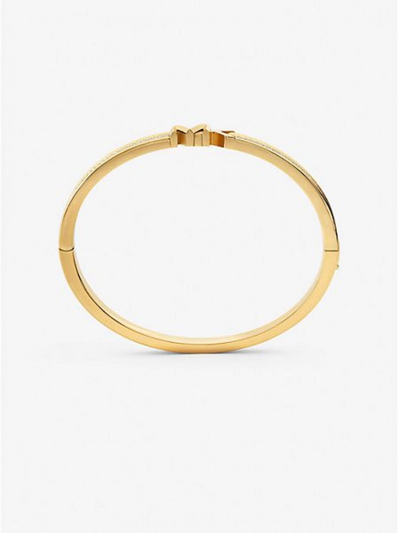 Bracelets Michael Kors 14k Gold-plated Brass Pave Logo Femme Doré | 583792-HFI