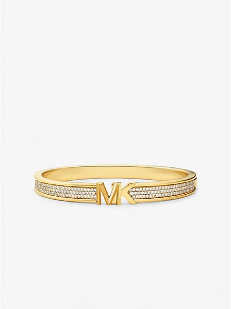 Bracelets Michael Kors 14k Gold-plated Brass Pave Logo Femme Doré | 583792-HFI