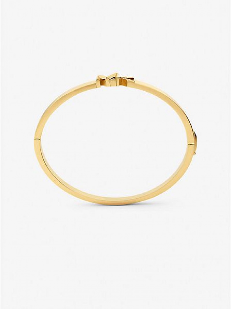 Bracelets Michael Kors 14k Gold-plated Brass Pave Logo Femme Doré | 081634-CDN