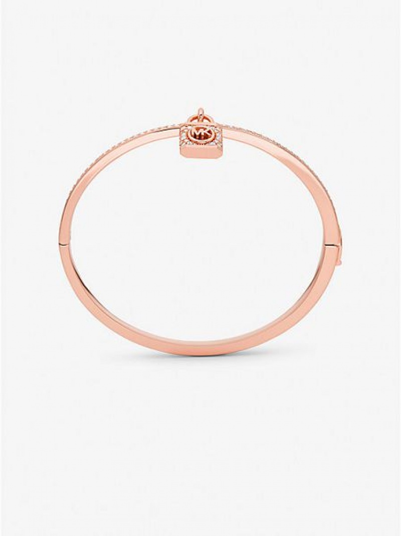 Bracelets Michael Kors 14k Rose Gold-plated Brass Pave Lock Femme Rose Doré | 490176-ZXG