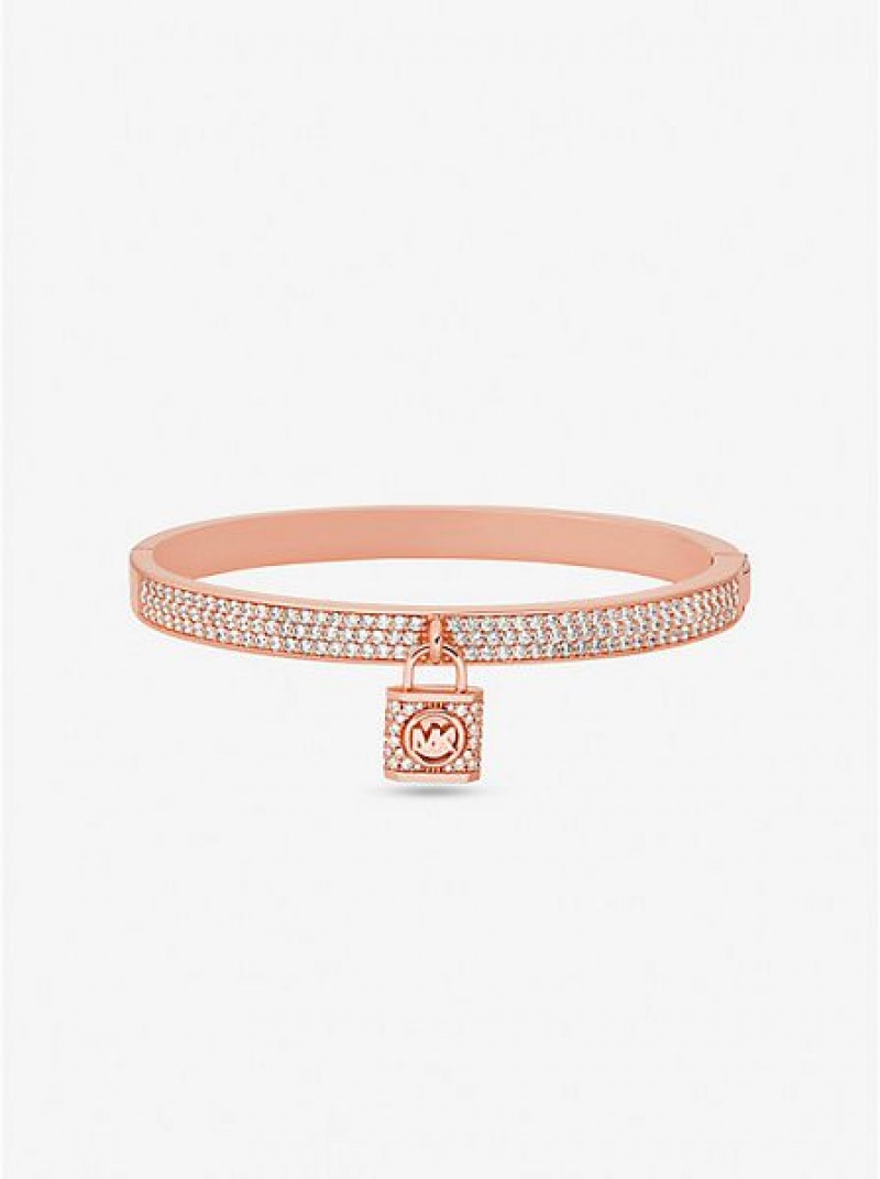 Bracelets Michael Kors 14k Rose Gold-plated Brass Pave Lock Femme Rose Doré | 490176-ZXG