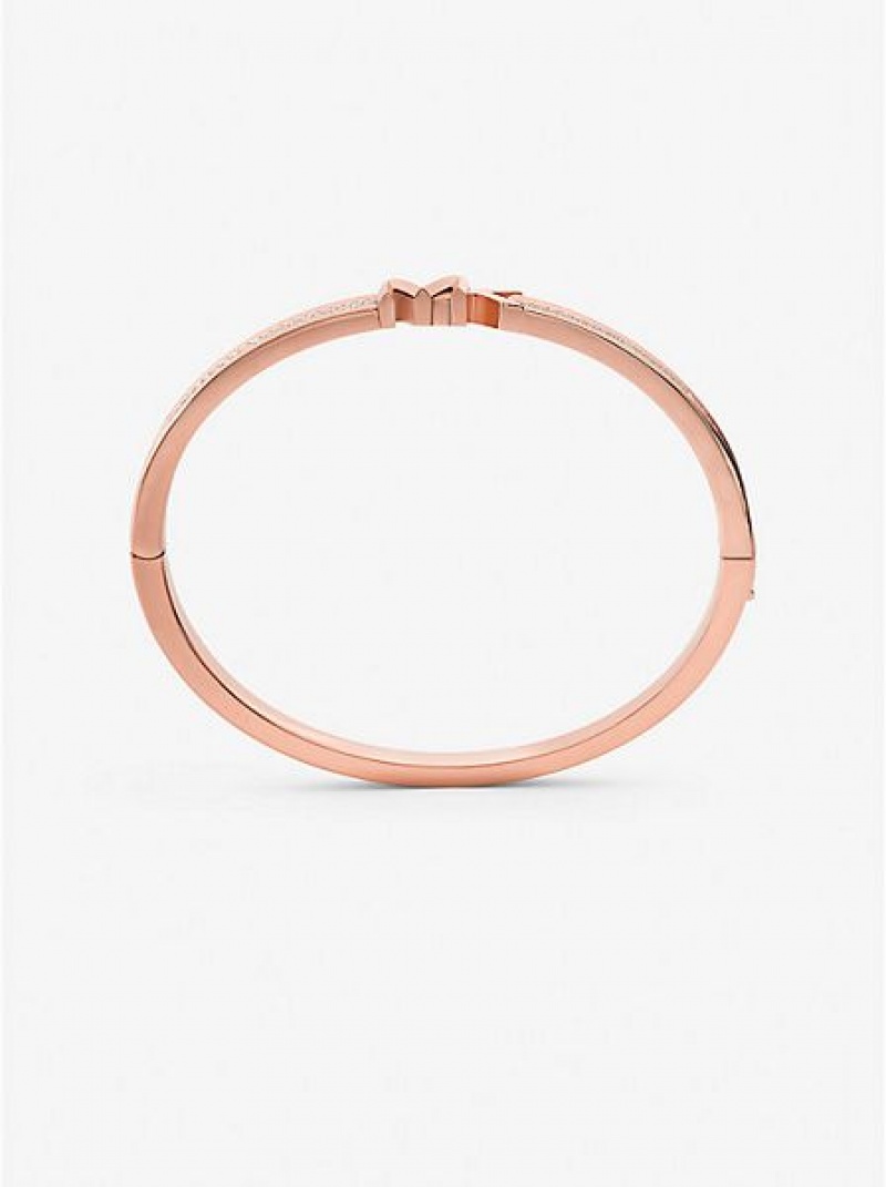 Bracelets Michael Kors 14k Rose Gold-plated Brass Pave Logo Femme Rose Doré | 530789-CBO