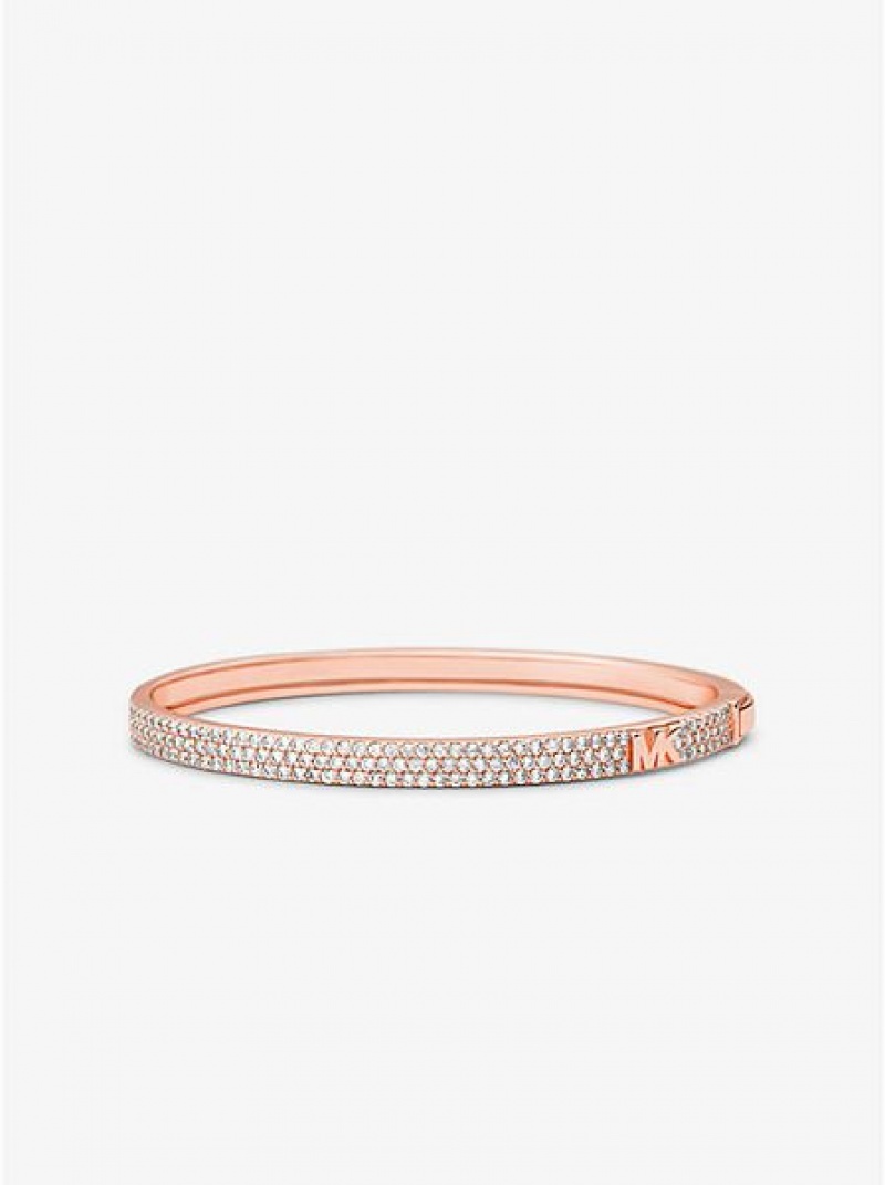 Bracelets Michael Kors Precious Metal-plated Sterling Silver Pave Logo Femme Rose Doré | 427038-GKA