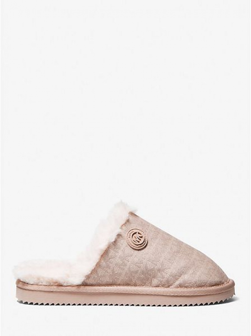 Chaussons Michael Kors Janis Faux Fur-lined Logo Jacquard Femme Rose | 890531-WOQ