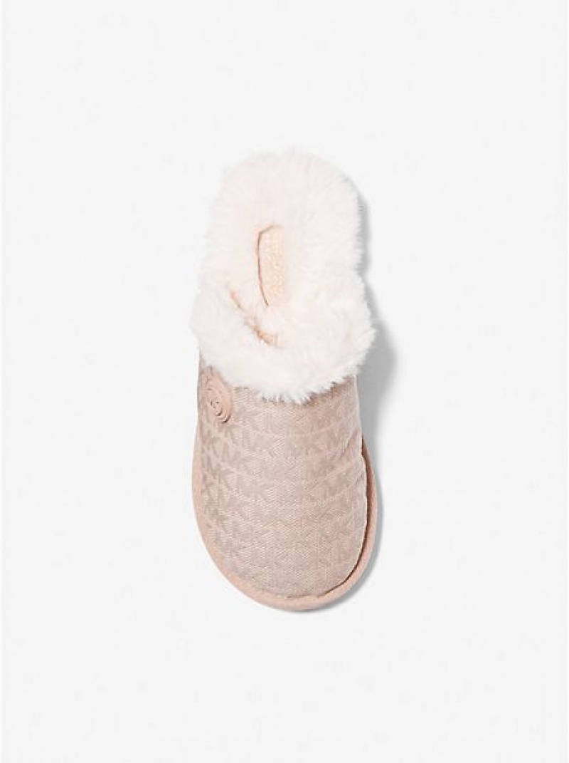 Chaussons Michael Kors Janis Faux Fur-lined Logo Jacquard Femme Rose | 890531-WOQ