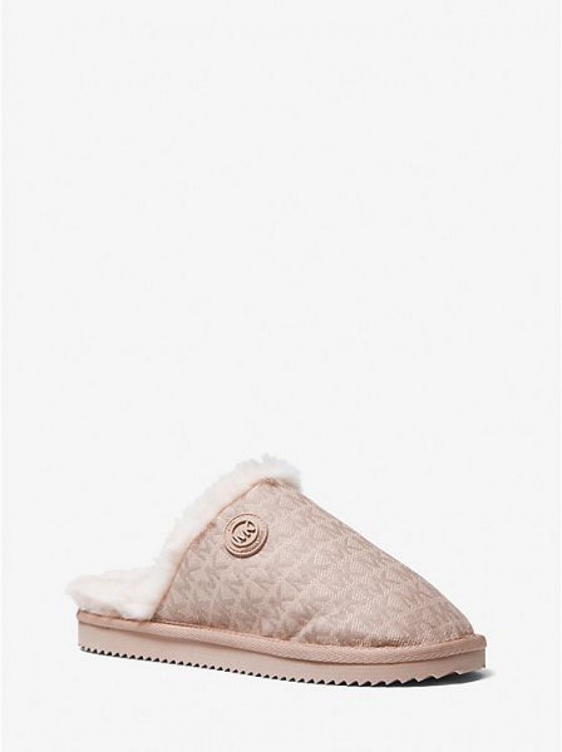 Chaussons Michael Kors Janis Faux Fur-lined Logo Jacquard Femme Rose | 890531-WOQ