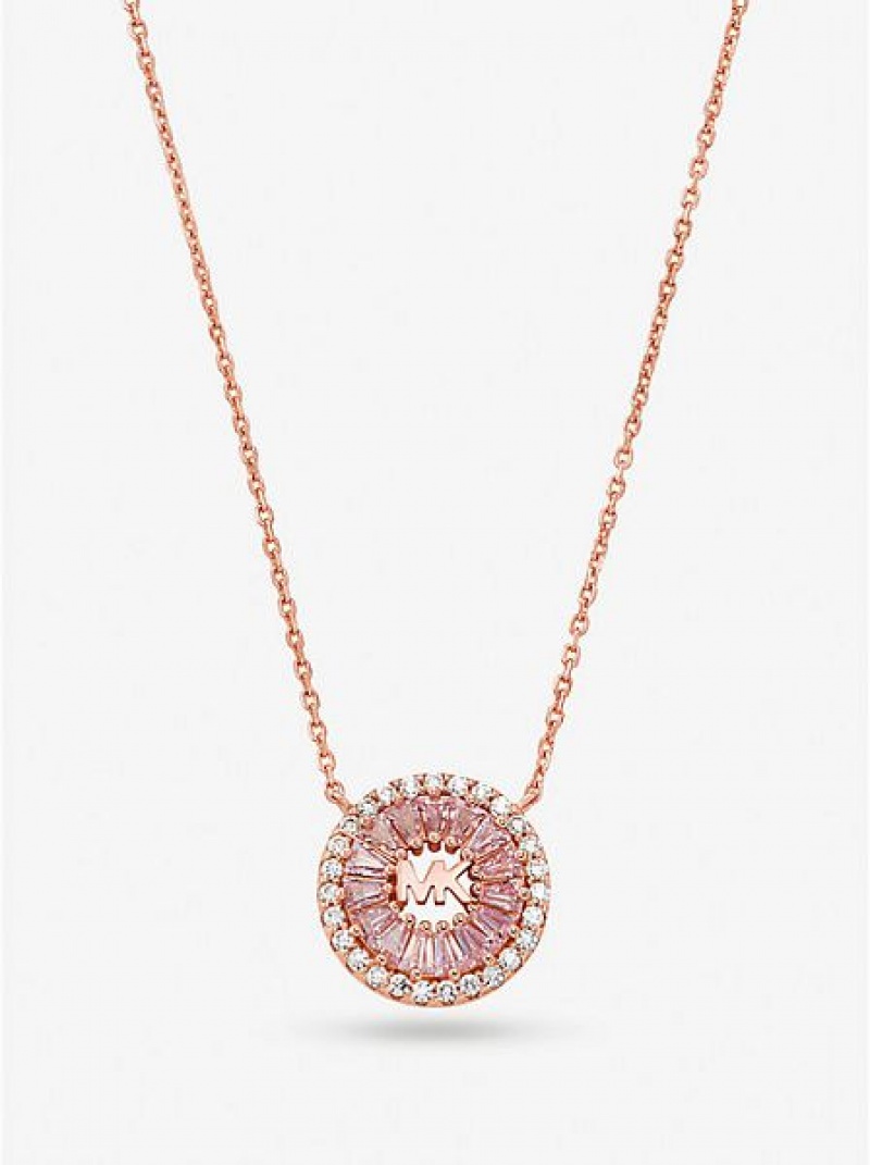 Collier Michael Kors 14k Rose Gold-plated Sterling Silver Pave Halo Femme Rose Doré | 357682-SDL