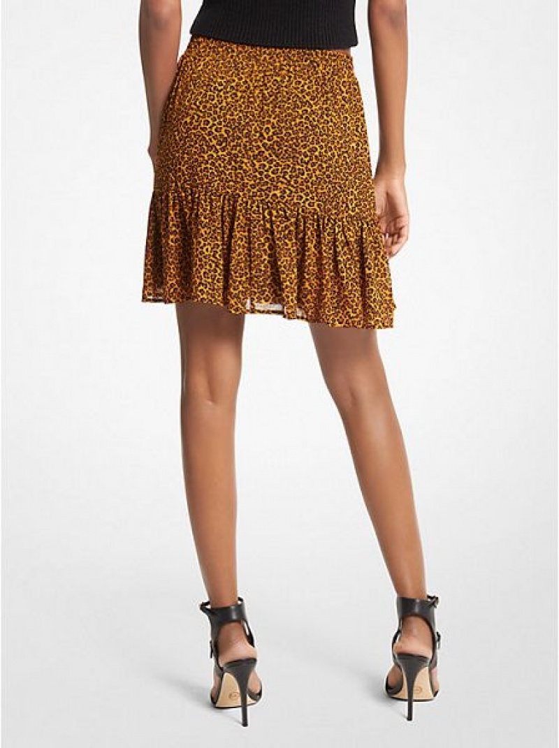 Jupes Michael Kors Leopard Print Georgette Ruffled Femme Jaune Doré | 478065-KPH