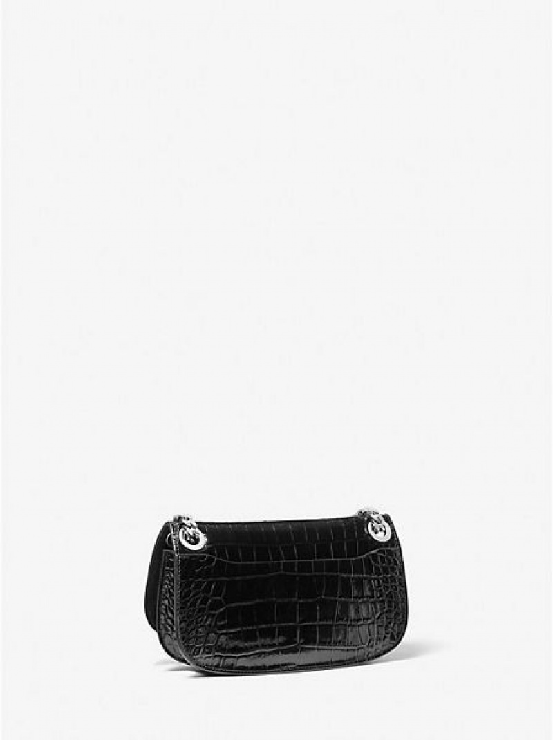 Mini Sacs Michael Kors Christie Crocodile Embossed Cuir Envelope Femme Noir | 913246-RMP