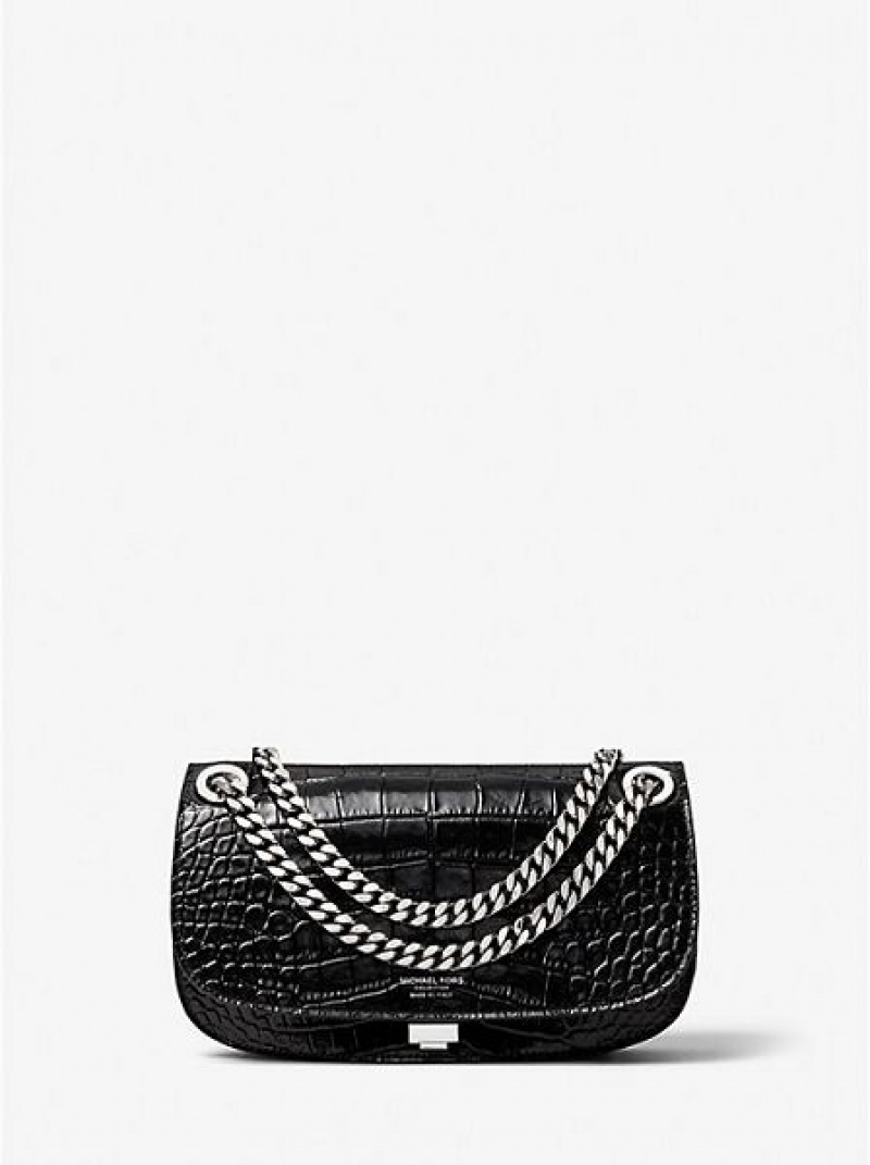 Mini Sacs Michael Kors Christie Crocodile Embossed Cuir Envelope Femme Noir | 913246-RMP