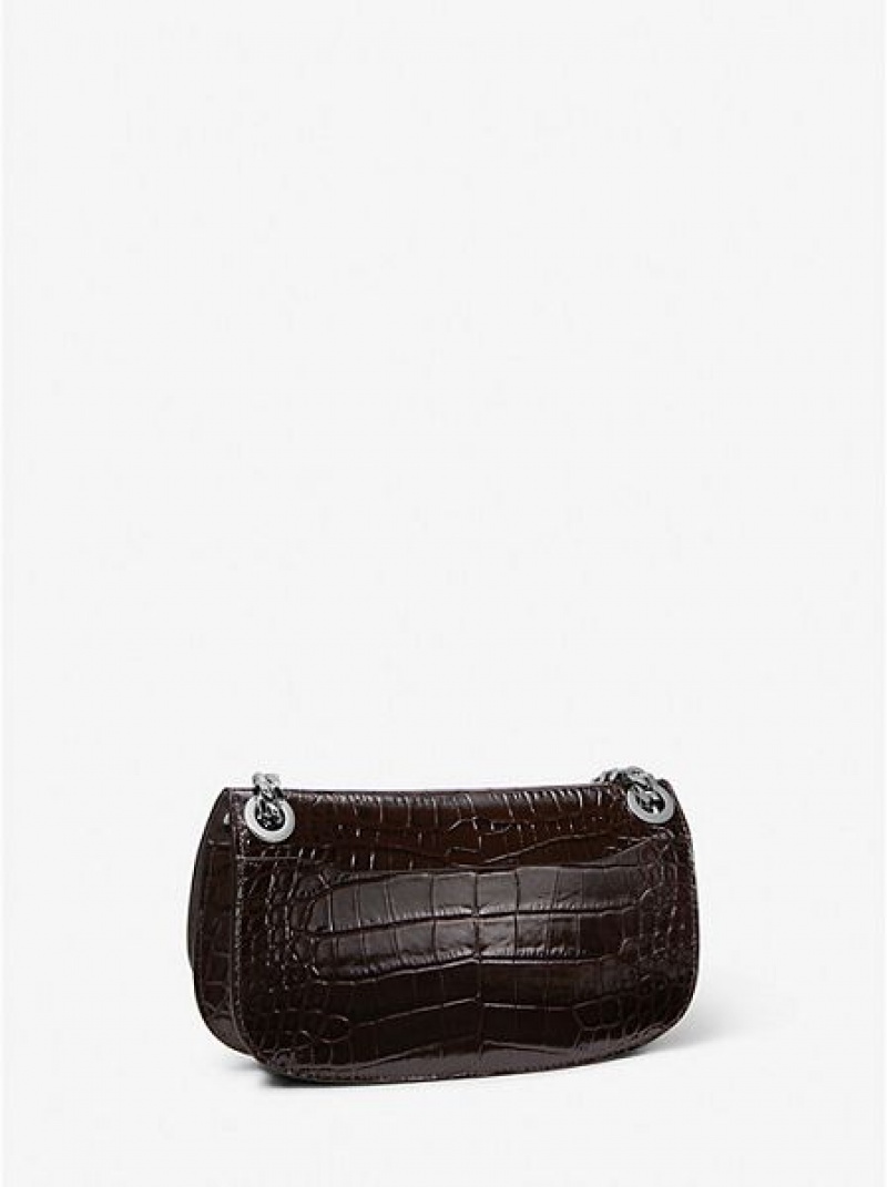 Mini Sacs Michael Kors Christie Crocodile Embossed Cuir Envelope Femme Chocolat | 360795-BXD