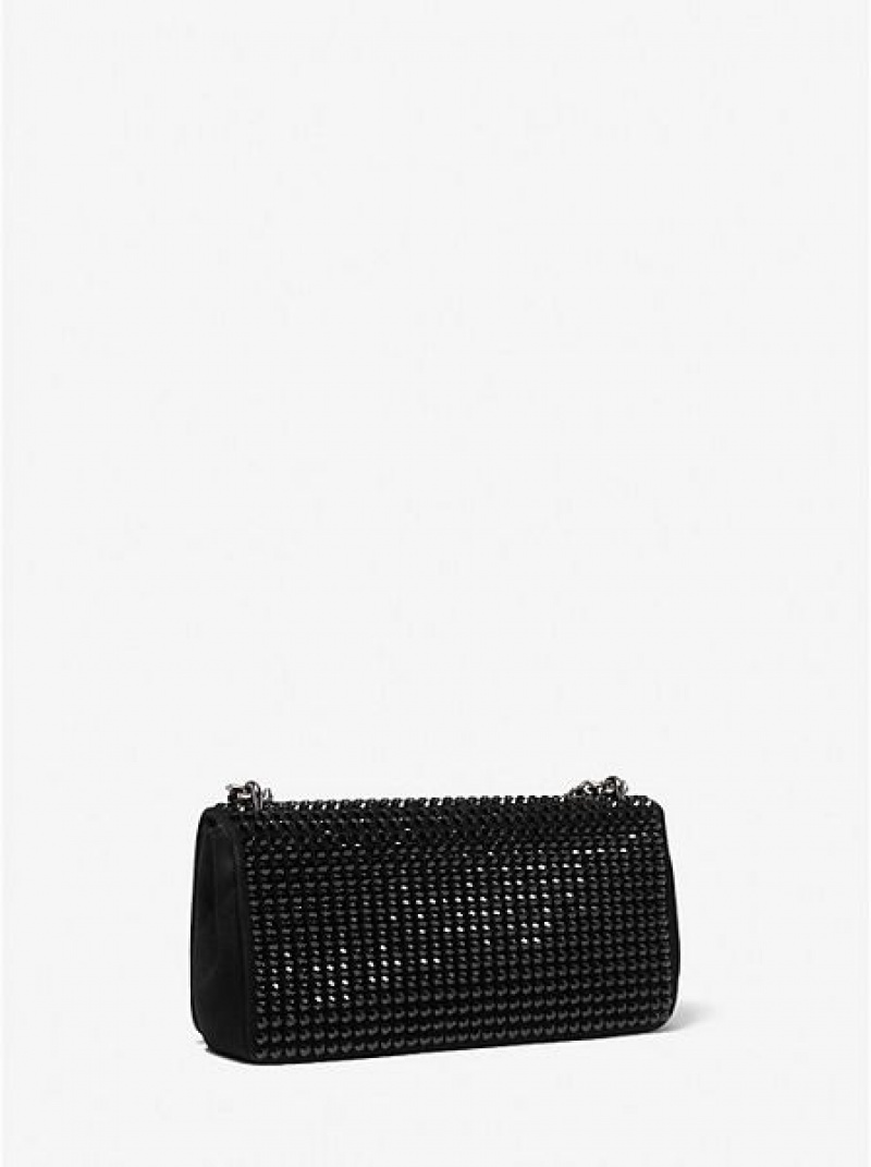 Mini Sacs Michael Kors Christie Crystal Embellished Daim Envelope Femme Noir | 634128-HEV