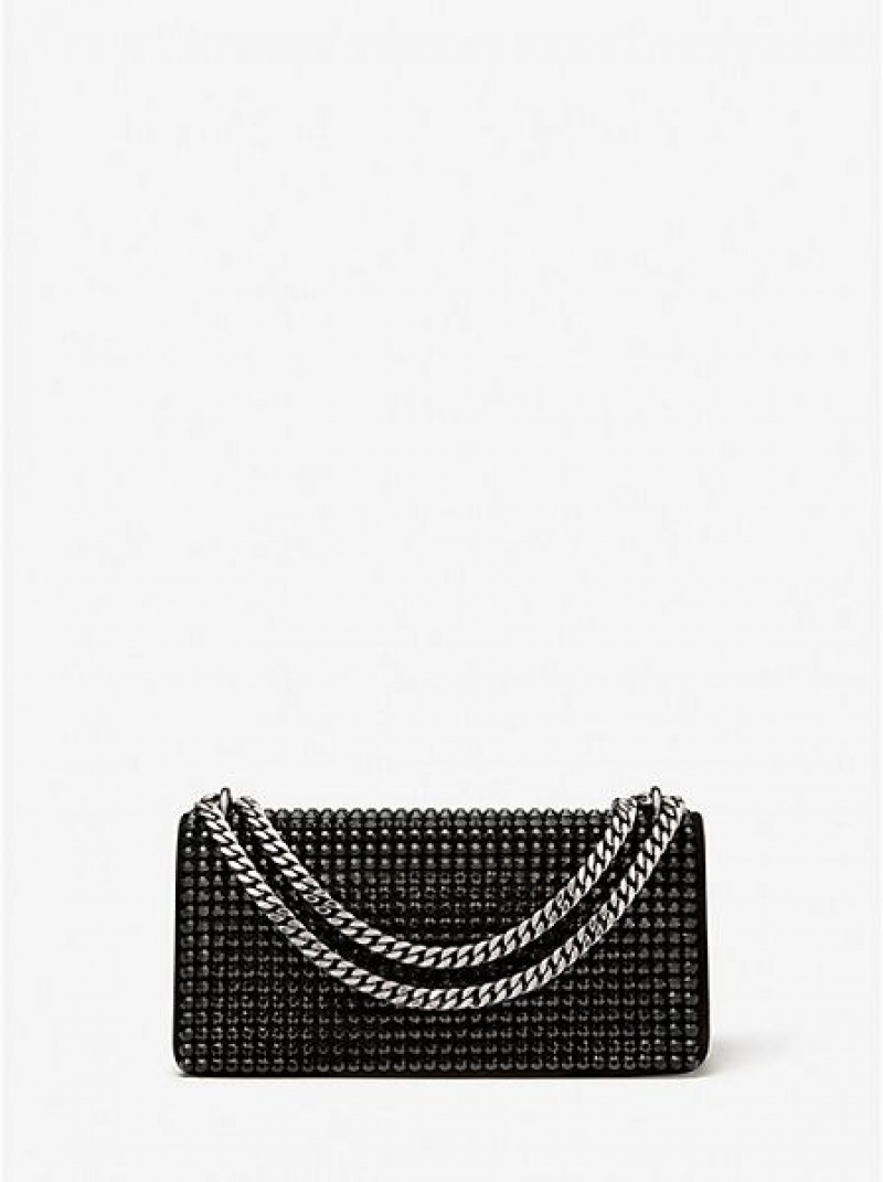 Mini Sacs Michael Kors Christie Crystal Embellished Daim Envelope Femme Noir | 634128-HEV