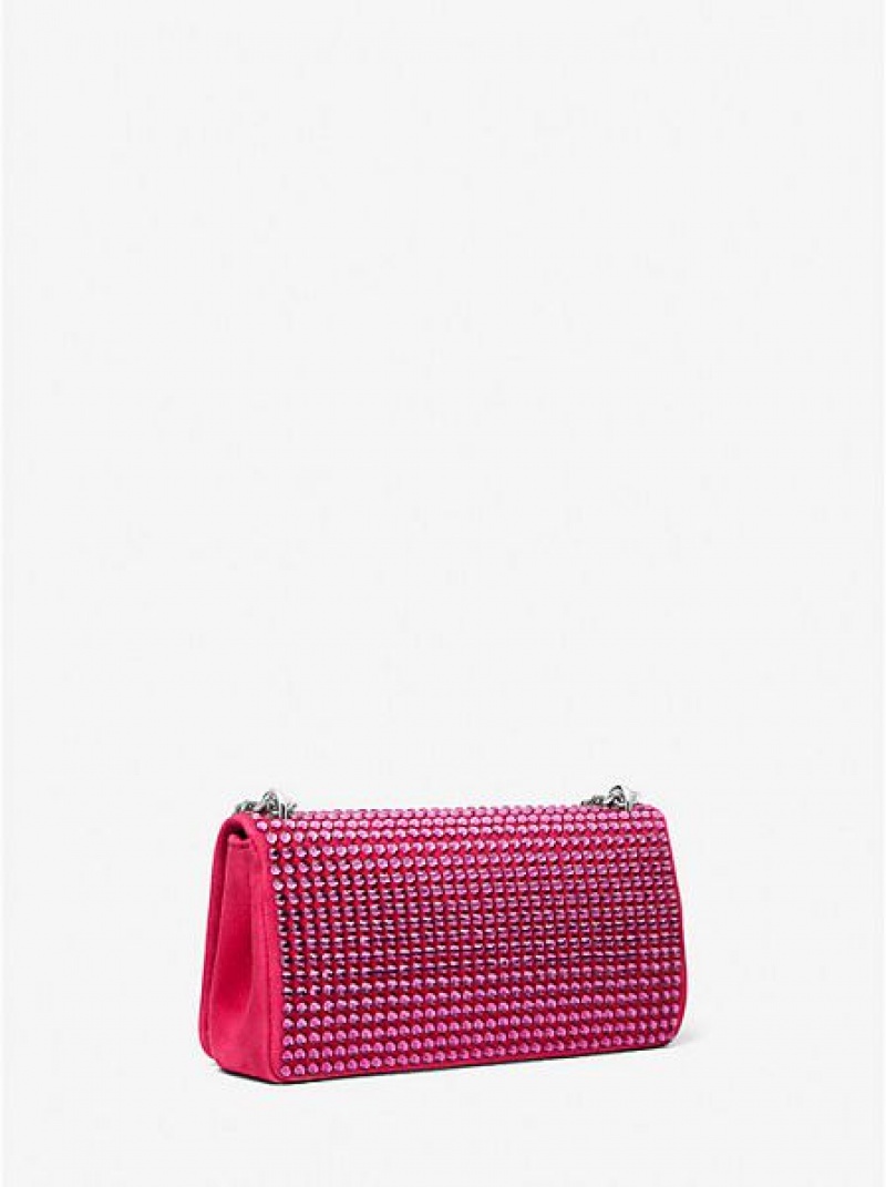 Mini Sacs Michael Kors Christie Crystal Embellished Daim Envelope Femme Rouge | 610359-WCF