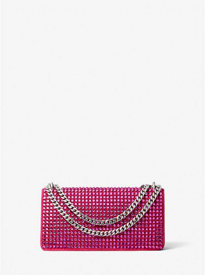 Mini Sacs Michael Kors Christie Crystal Embellished Daim Envelope Femme Rouge | 610359-WCF