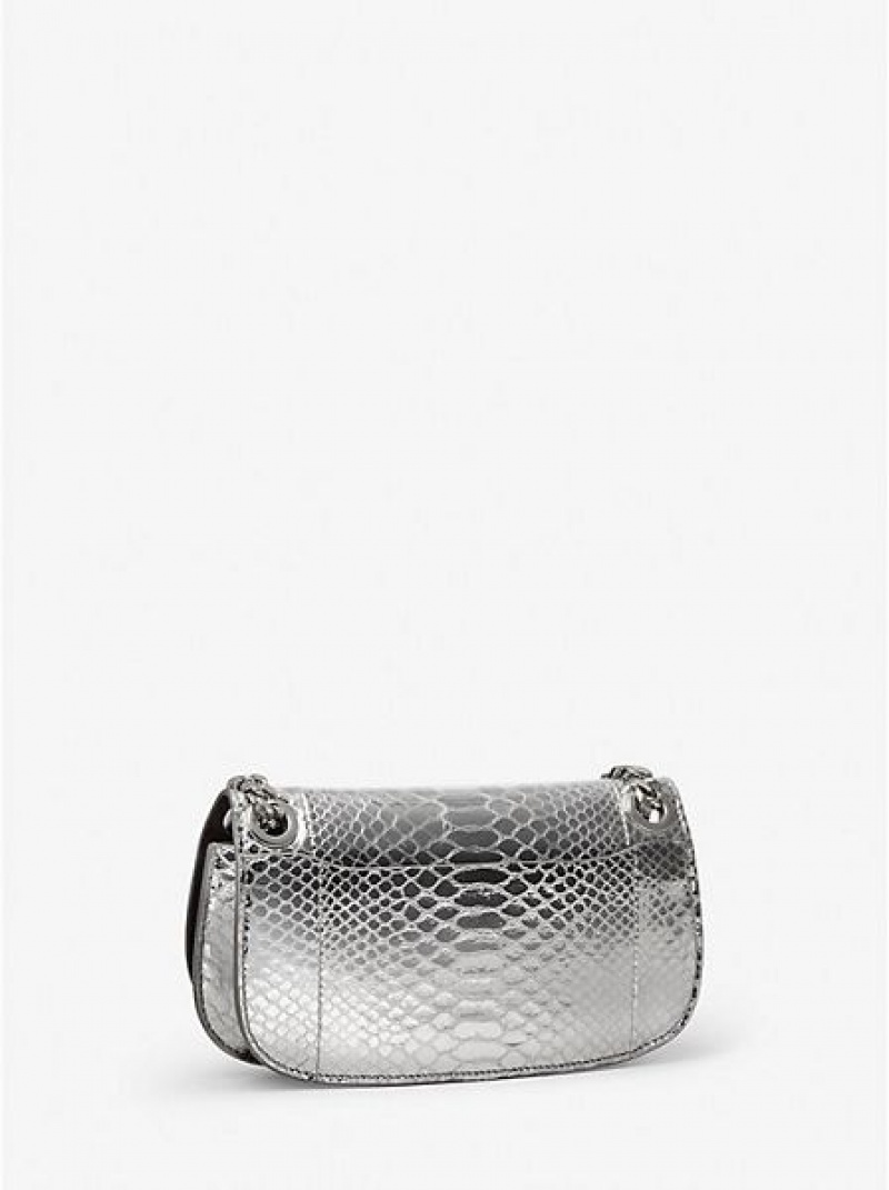 Mini Sacs Michael Kors Christie Metallic Python Embossed Cuir Envelope Femme Argent | 258741-KVP