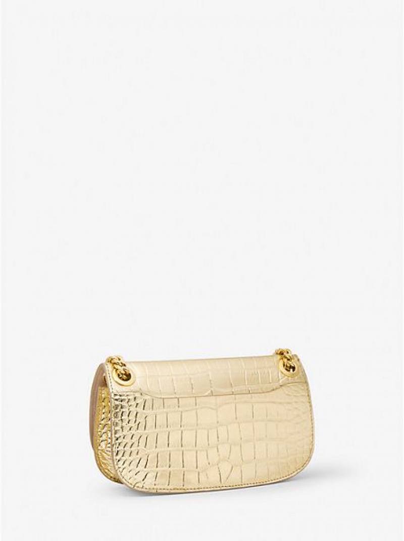 Mini Sacs Michael Kors Christie Metallic Crocodile Embossed Cuir Envelope Femme Doré | 978315-GIQ