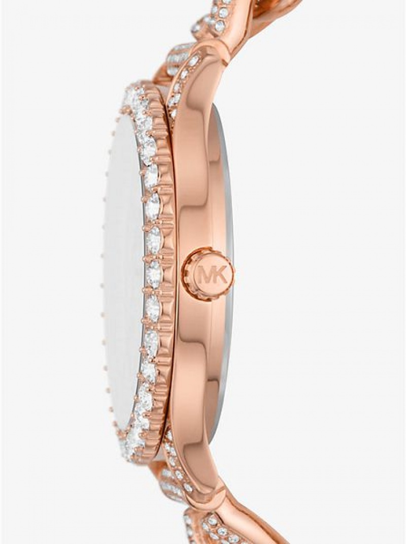 Montre Michael Kors Layton Pave Curb-link Femme Rose Doré | 308571-SBM