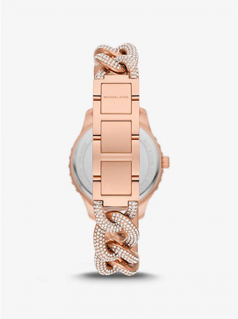 Montre Michael Kors Layton Pave Curb-link Femme Rose Doré | 308571-SBM