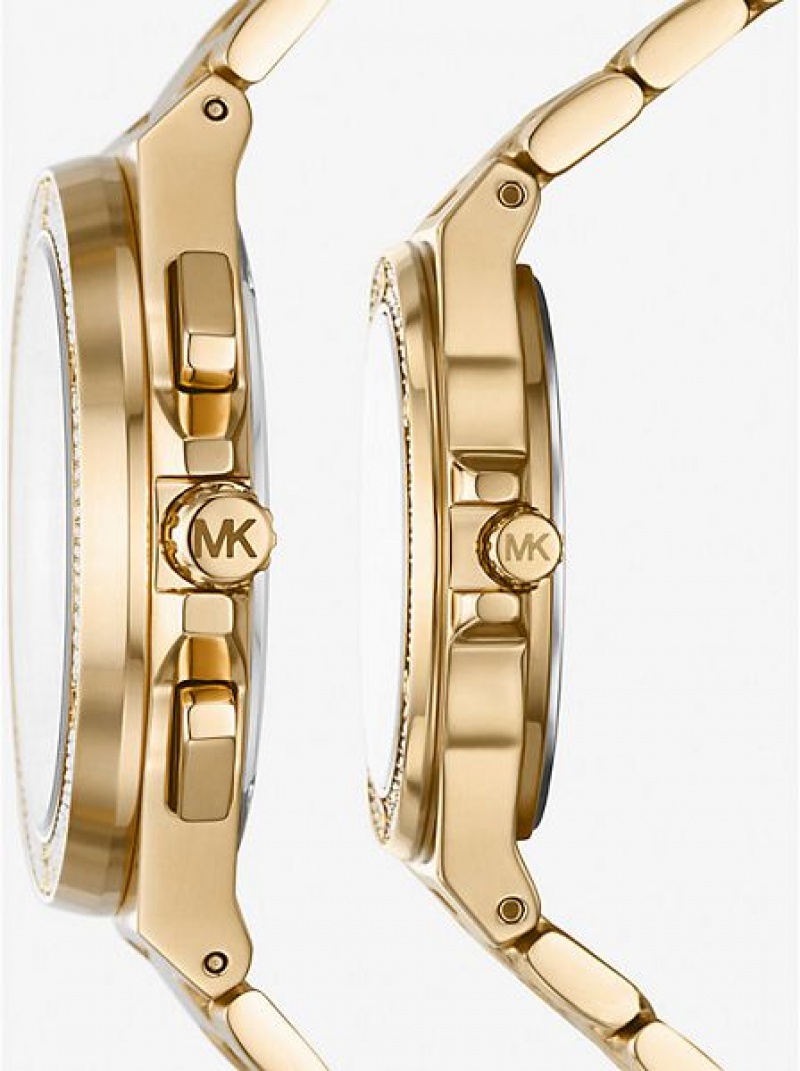 Montre Michael Kors Lennox His And Hers Pave Femme Doré | 142560-FKC