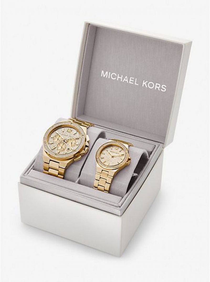 Montre Michael Kors Lennox His And Hers Pave Femme Doré | 142560-FKC