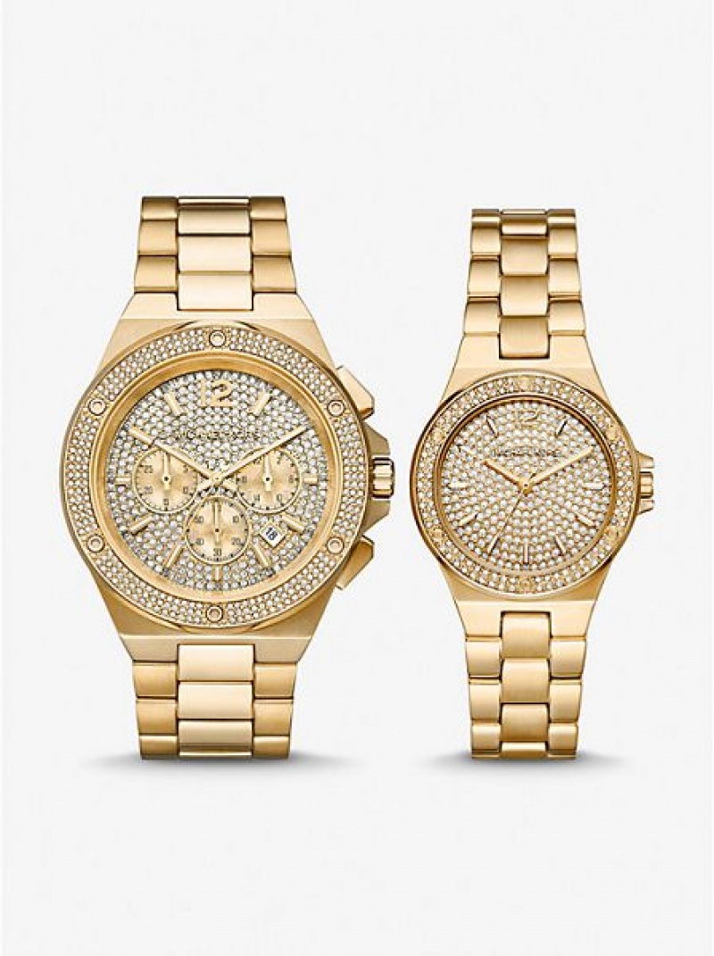 Montre Michael Kors Lennox His And Hers Pave Femme Doré | 142560-FKC