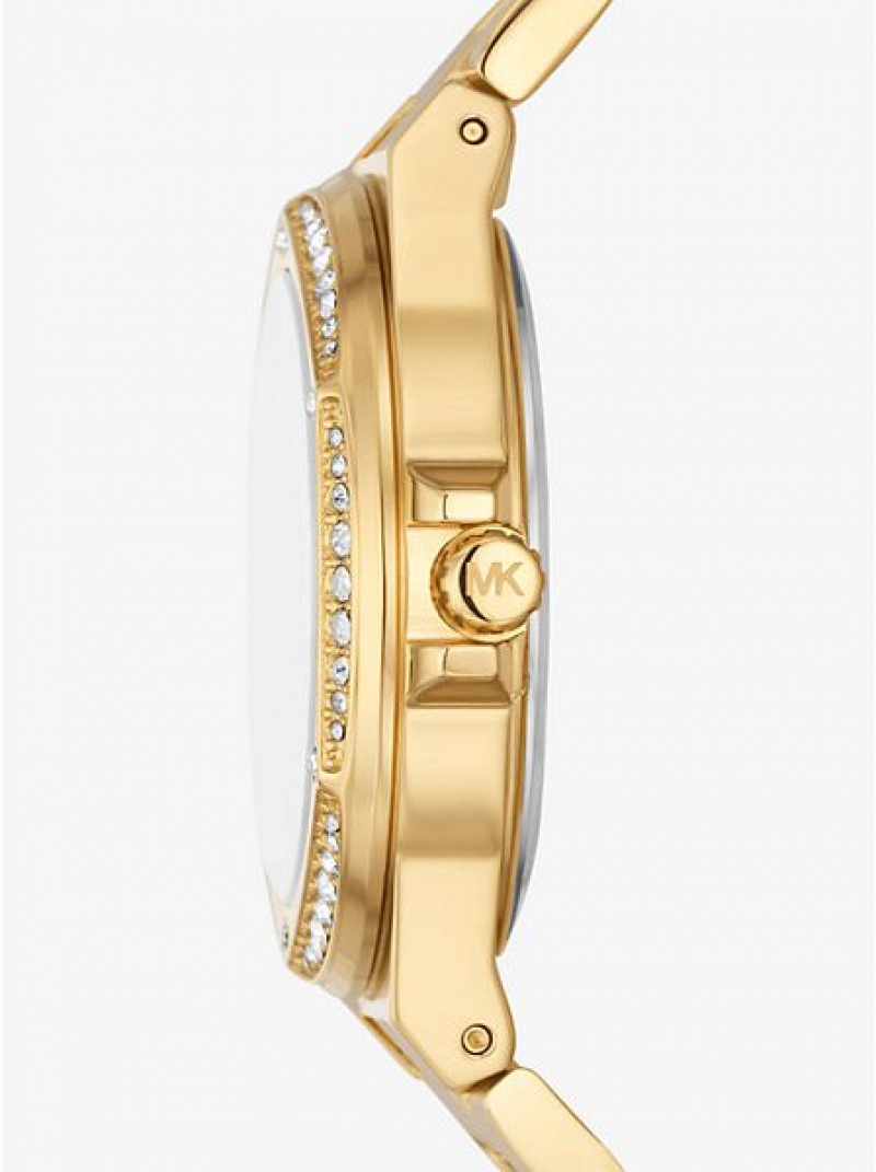 Montre Michael Kors Lennox Pave Logo Femme Doré | 321406-JMP