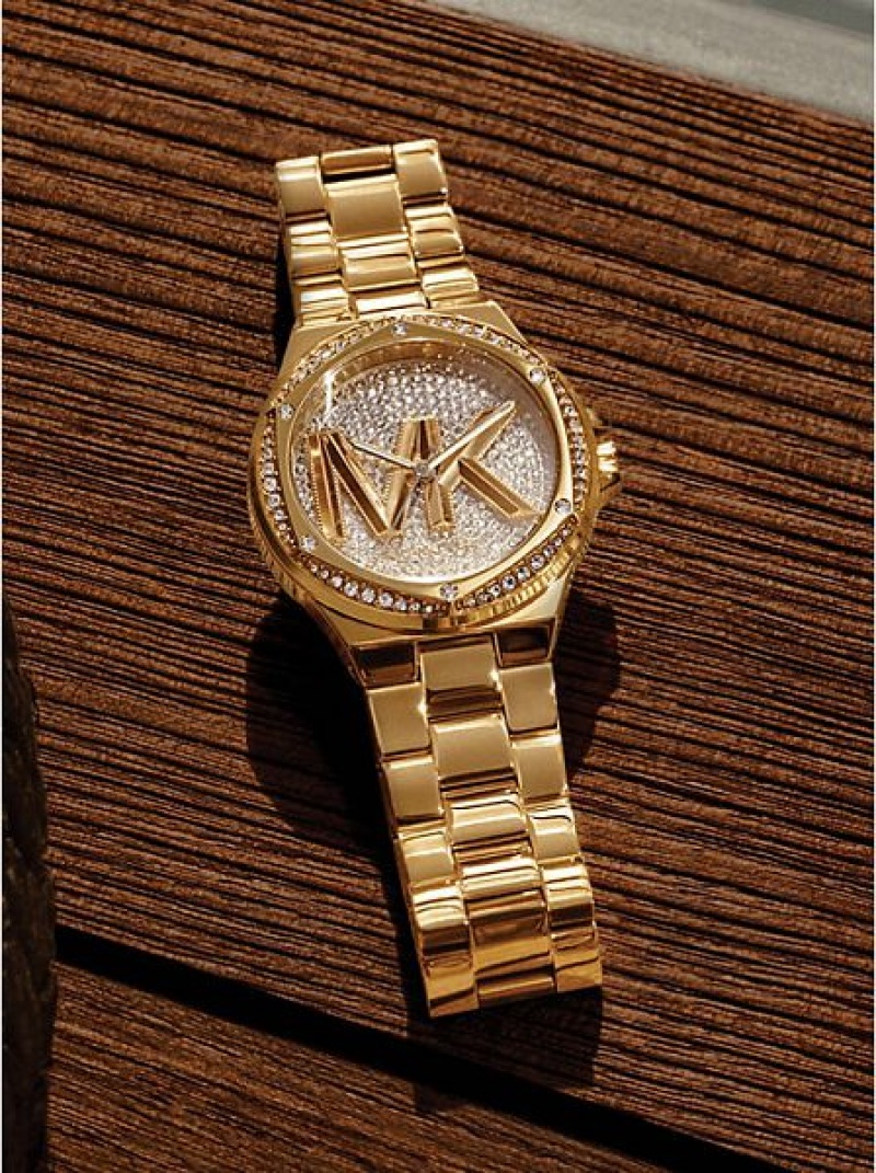 Montre Michael Kors Lennox Pave Logo Femme Doré | 321406-JMP