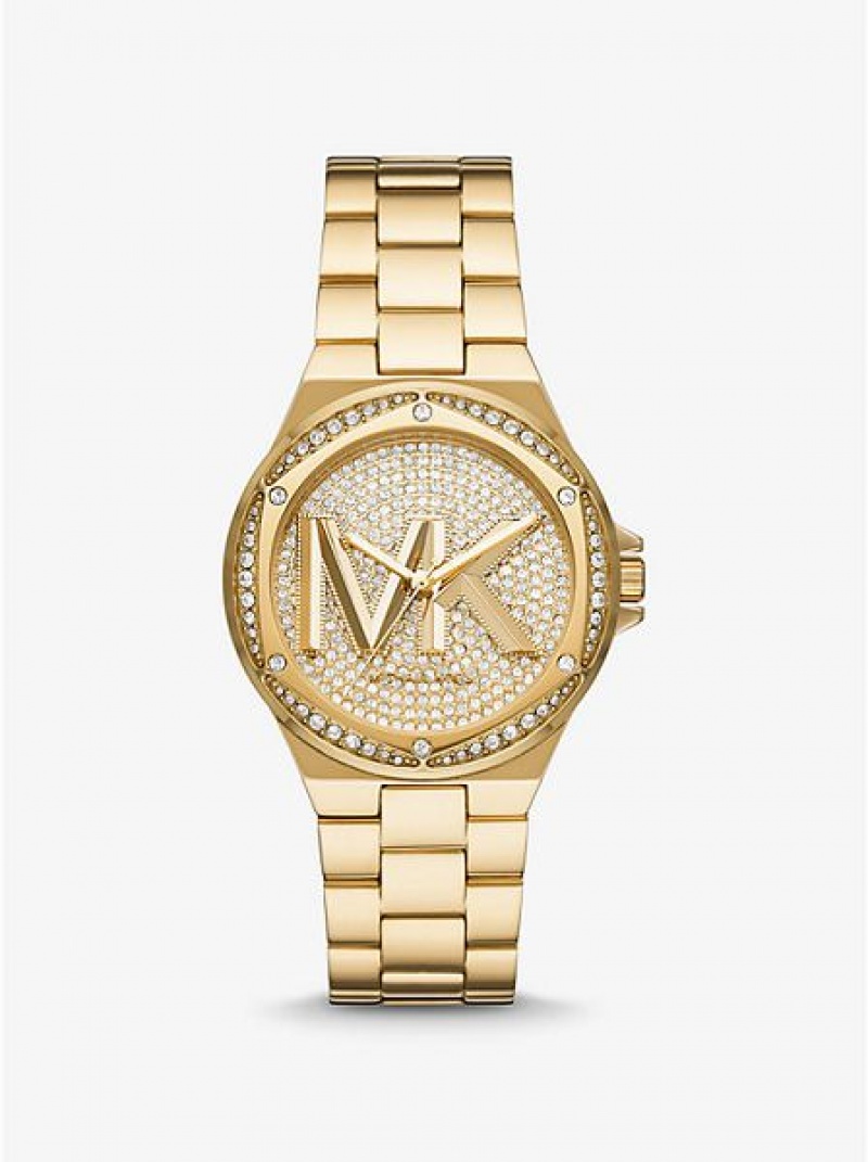 Montre Michael Kors Lennox Pave Logo Femme Doré | 321406-JMP