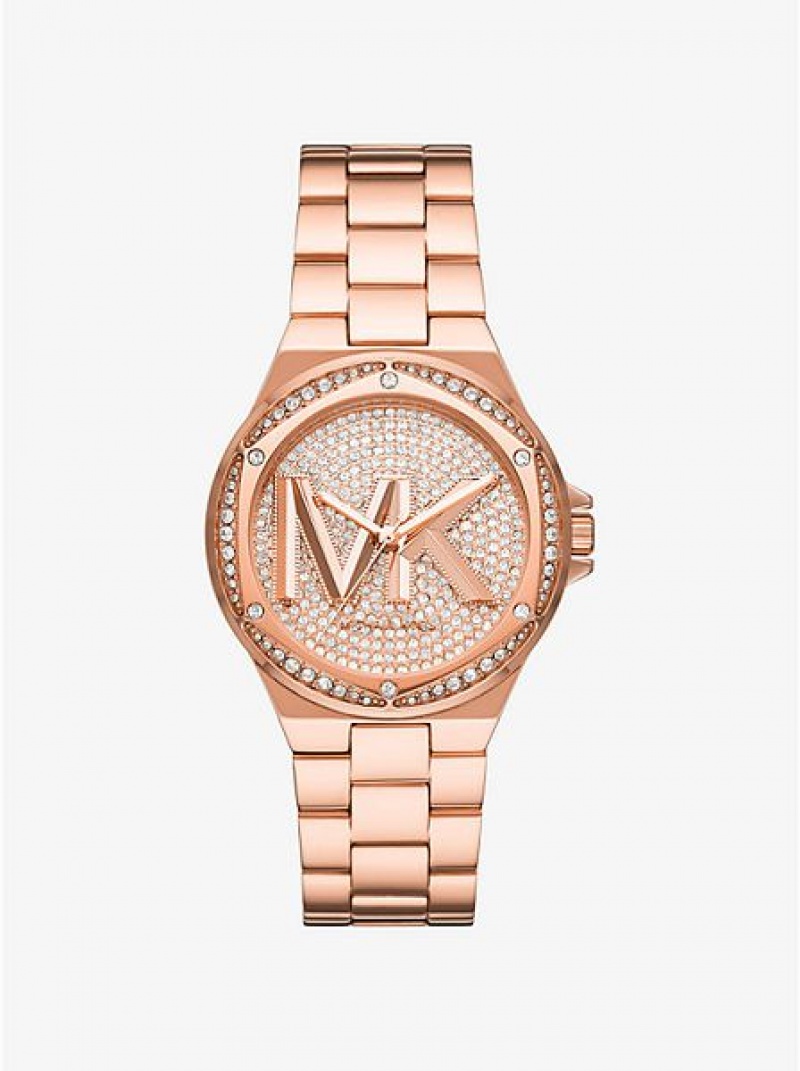 Montre Michael Kors Lennox Pave Logo Femme Rose Doré | 349127-ORL