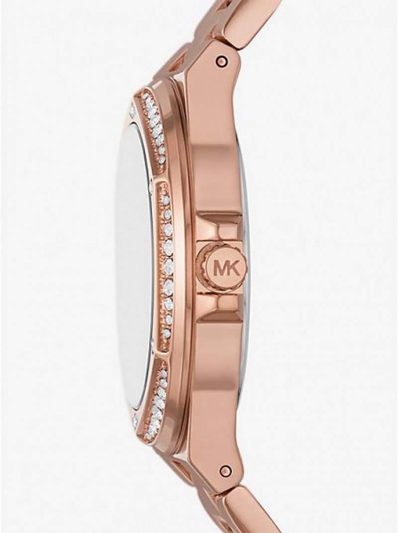 Montre Michael Kors Lennox Pave Logo Femme Rose Doré | 346015-HZP