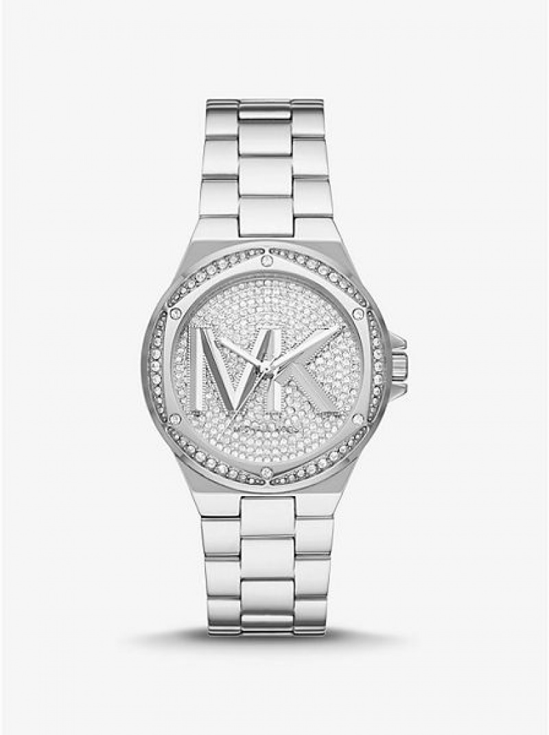 Montre Michael Kors Lennox Pave Logo Femme Argent | 304956-CXK