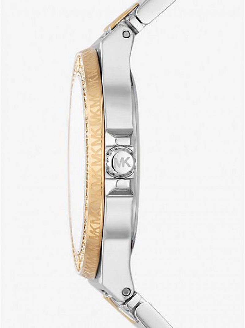 Montre Michael Kors Lennox Pave Logo Femme Argent Doré | 371468-XCS