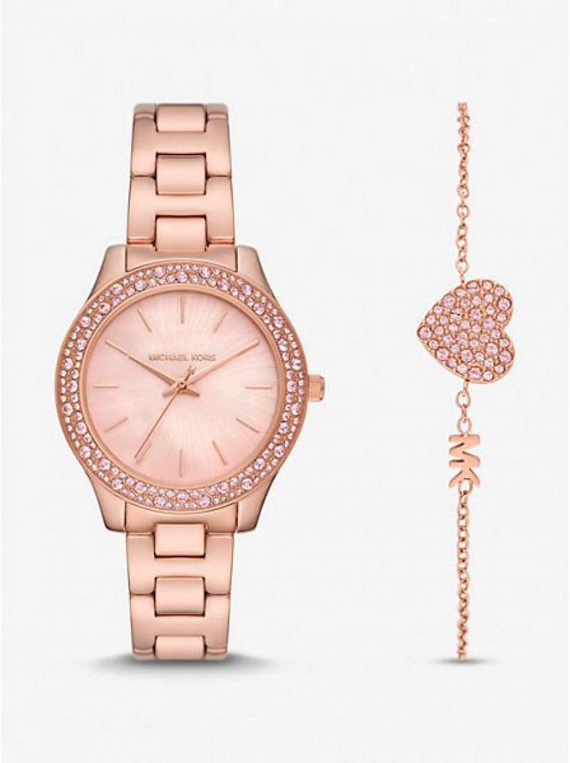 Montre Michael Kors Liliane Pave Femme Rose Doré | 835071-QVO