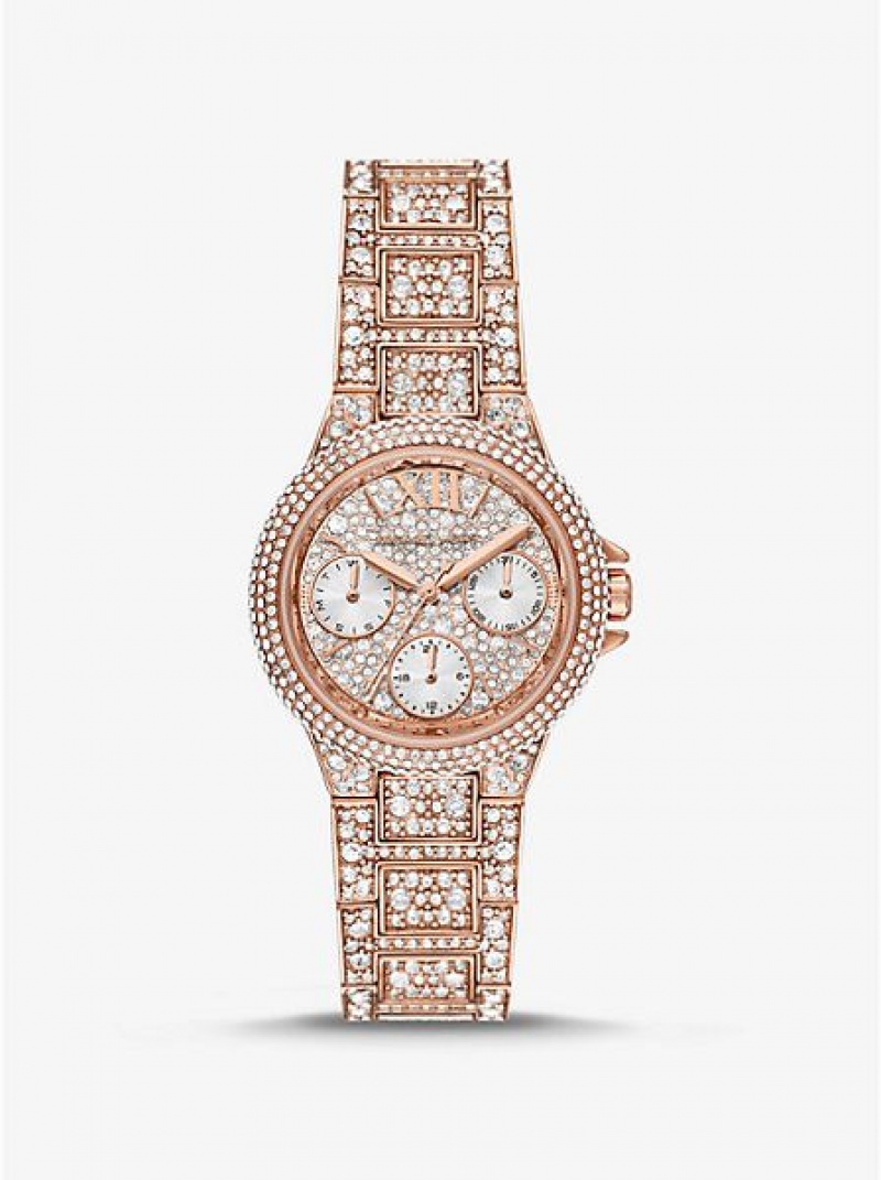 Montre Michael Kors Mini Camille Pave Femme Rose Doré | 780239-TVH